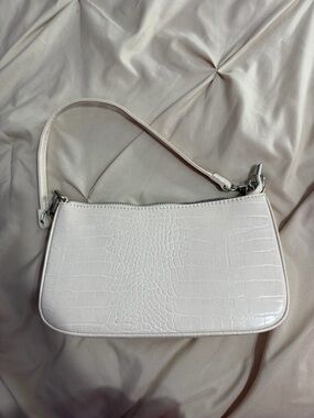 White Croc-Embossed Shoulder Bag